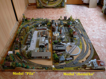 Modelové kolejiště, železnice, vláčky H0, 5. modulů. - 5