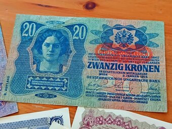 Staré bankovky Rakousko-Uherska (50, 20, 10, 2, 1 koruna) - 5