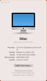 Apple iMac 21,5'' Retina 4K, 2017, i5 3.4Ghz, 16GB RAM, 1T - 5