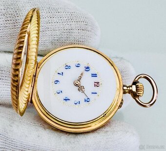 VZÁCNÉ 14K ZLATÉ KAPESNÍ HODINKY REMONTOIR S ŘETÍZKEM V ETUI - 5