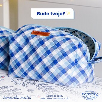 🔵 Prošívaná bavlněná kapsička – Šumavská modrá - 5