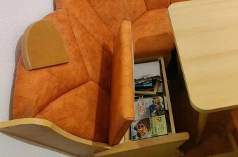 Rohová lavice, rozkládací stůl a židle - masivní - 5