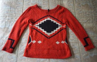 Dámský pletený červený svetr s ornamentem vel.S/M - 5
