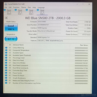 4ks 2TB M.2 WD Blue SN580 PCIe 4.0 NVMe - 5