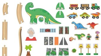 Nová SUPER dřevěná železnice Sada dinosaurů - 5