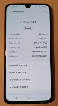 Prodám Samsung Galaxy A40, 4GB/64GB, stav A-, bílý - 5