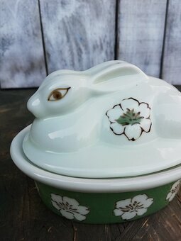 Retro porcelánová dóza, králík. - 5