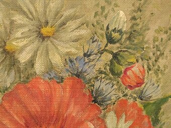 Obraz Josef Daněk starožitný, Vlčí máky, olej 66x52 - 5