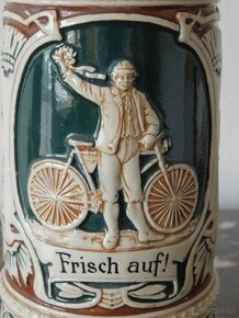 Historický cyklistický kameninový korbel - bier stein - 5