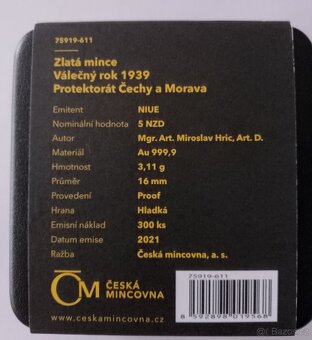 Zlatá mince Válečný rok 1939 - Protektorát Čechy a Morava - 5
