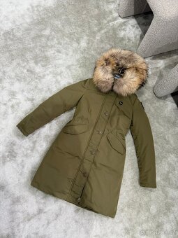 Luxusní, khaki parka/bunda s límcem - pravá kožešina - 5