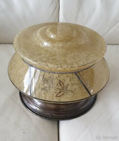 Starožitná stropnice mosaz a zdobený béžový širm - 5