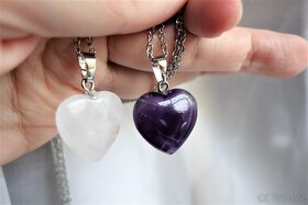 Srdíčko růženín ametyst, křišťál ocel. náhrdelník na krk - 5