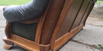 Kožená sedací souprava 3+1+taburet s mas.dubovým dřevem - 5