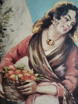 obraz DÍVKA S OSLÍKEM, olej, sign. nenalezena - 5