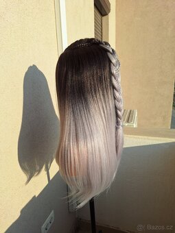 Rovná paruka s krajkou vpředu, blond ombre s copem 71350 - 5