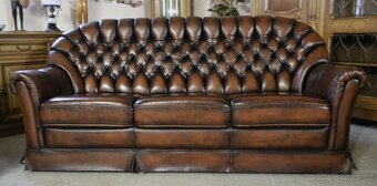 Kožená sedací souprava 3+1+1, Chesterfield styl. - 5