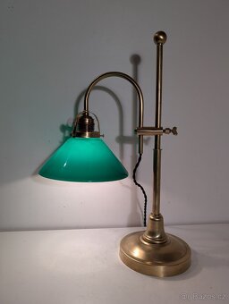mosazná posuvná lampa, lampička, bankéřka, zelené stínidlo - 5