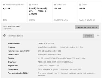 ACER ASPIRE 7739Z - 17,3 palců, 6GB RAM, SSD 128GB - 5