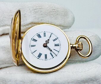 14K ZLATÉ KAPESNÍ HODINKY - JEPTIŠKY S ŘETÍZKEM A ETUI - 5