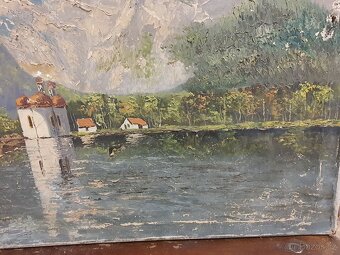 starožitný obraz Kostel u jezera - 5