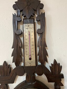 Starožitné hodiny s budíkem a teploměrem - 5