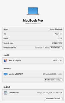 Prodám MacBook Pro M4 32GB / 1TB CZ distribuce - 5