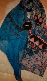 Desigual nový dámský značkový šátek šála modrý s mandaly - 5