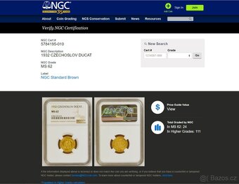 Svatováclavský dukát 1932, certifikace NGC MS 62 - 5