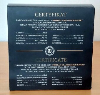 2 oz mince Portrét Adele Blochové, Gustav Klimt, 2015, PROOF - 5