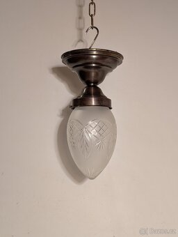 mosazný secesní lustr vybrušované matové stínidlo až 2ks - 5