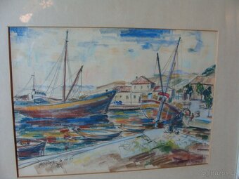 Antonín Tomek - Přístav v Sarajevu - Olejový pastel - 5