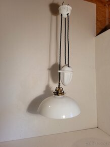 stará porcelánová stahovačka, bílé stínidlo, TOP stav - 5