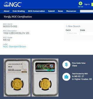 Svatováclavský 2 Dukát 1932, certifikace NGC MS 62 - 5