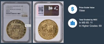 Zlatý československý 10 dukát Karel IV. 1978 NGC MS65 - 5