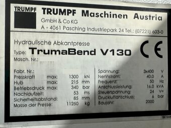 Ohraňovací lis TRUMPF TrumaBend V130, použitý, z roku 2000. - 5