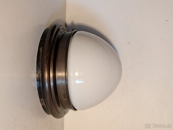 mosazný starý lustr stropnice lampa, bílé stínidlo - 5