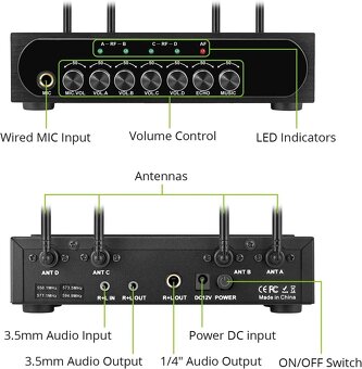 Přenosný 4kanálový bezdrátový mikrofonní systém LiNKFOR UHF - 5