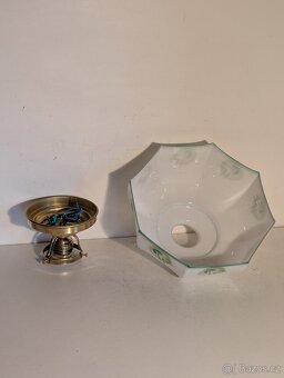 Art Deco mosazný lustr, dobové pěkné stínidlo - 5