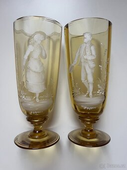 Mary Gregory - žluté starožitné poháry, ručně malované - 5