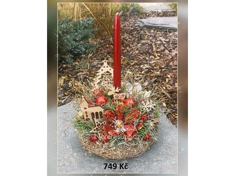Vánoční dekorace - věnec, svícen, stromeček - 5