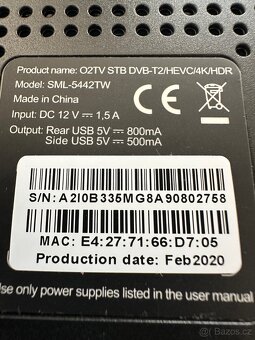 Prodám plně funkční Set top box od O2 SML-5442TW - 5