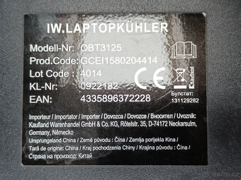 Chladící podložka pod notebook, 15", vypinac, 2xUSB, 2 vent - 5