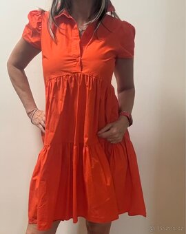 Ohnivé plátěné šaty - XS/S/M - 5