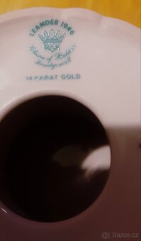 Miska na nožce z růžového porcelánu a 14 K zlata - 5