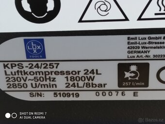 Prodám NEPOUŽITÝ olejový Kompresor LUX-TOOLS KPS-24/257 - 5