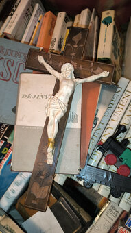 Plastika hlavy Ježíše+Kříž s Ježíšem - retro dekorace na zeď - 5