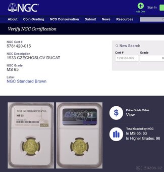 Svatováclavský dukát 1933, certifikace NGC MS 65 - 5