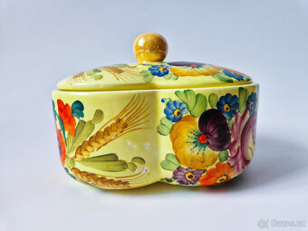 Stará keramická dóza ruční malba asi malírna Klenčí 30léta - 5