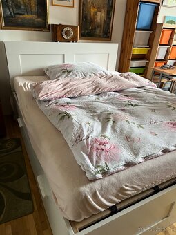 Manželská postel s úložným prostorem + roštem a matrací - 5